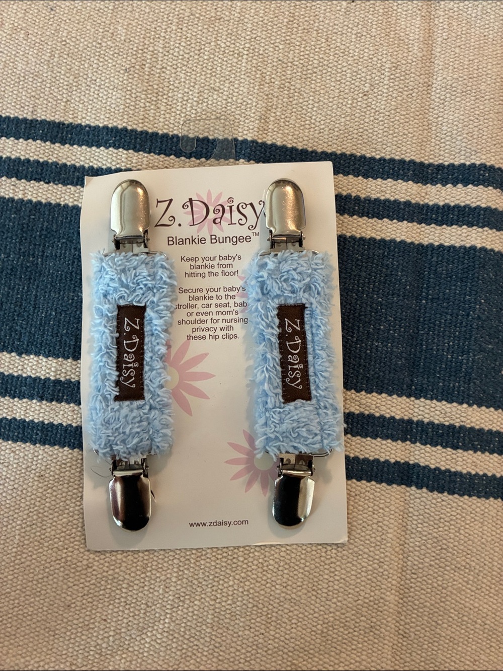 Daisy Light Blue Plush Blankie Clips - Pair